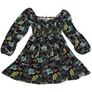 Birch and Stone Black Multicolor Floral Long Sleeve Dress Size Large